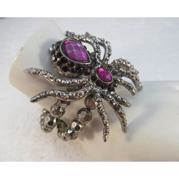 Silver Tone Spider Stretch Bracelet with Purple Accents - Picture 8 of 11